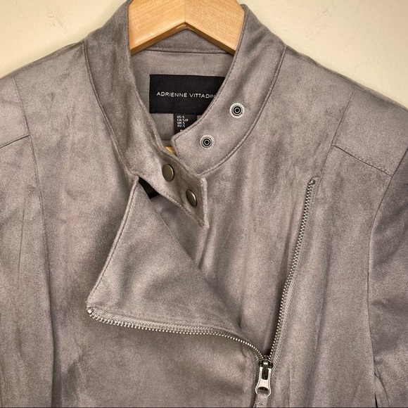 Adrienne Vittadini Grey Faux Suede Moto Jacket - Picture 2 of 7